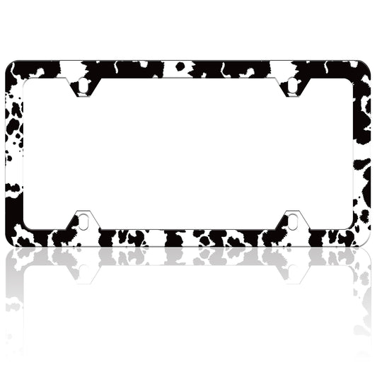 Black and White Cow Print License Plate Frame Funny Spots License Plate Frames Animal Pattern Auto Accessory Bracket Stainless S