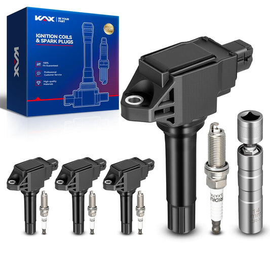 KAX Set of 4 UF747 Ignition Coil Pack & Iridium Spark Plugs w/Magnetic Socket for Subaru Outback 2015-2019 Forester 2017-2018 Le