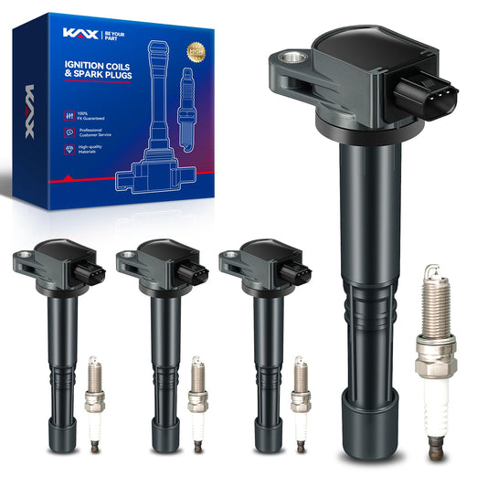 KAX 4-Pack Ignition Coils and Double Iridium Spark Plug Set Compatible with Acura 2010 2011 2012 2013 2014 TSX 2.4L, 2009 TSX, U