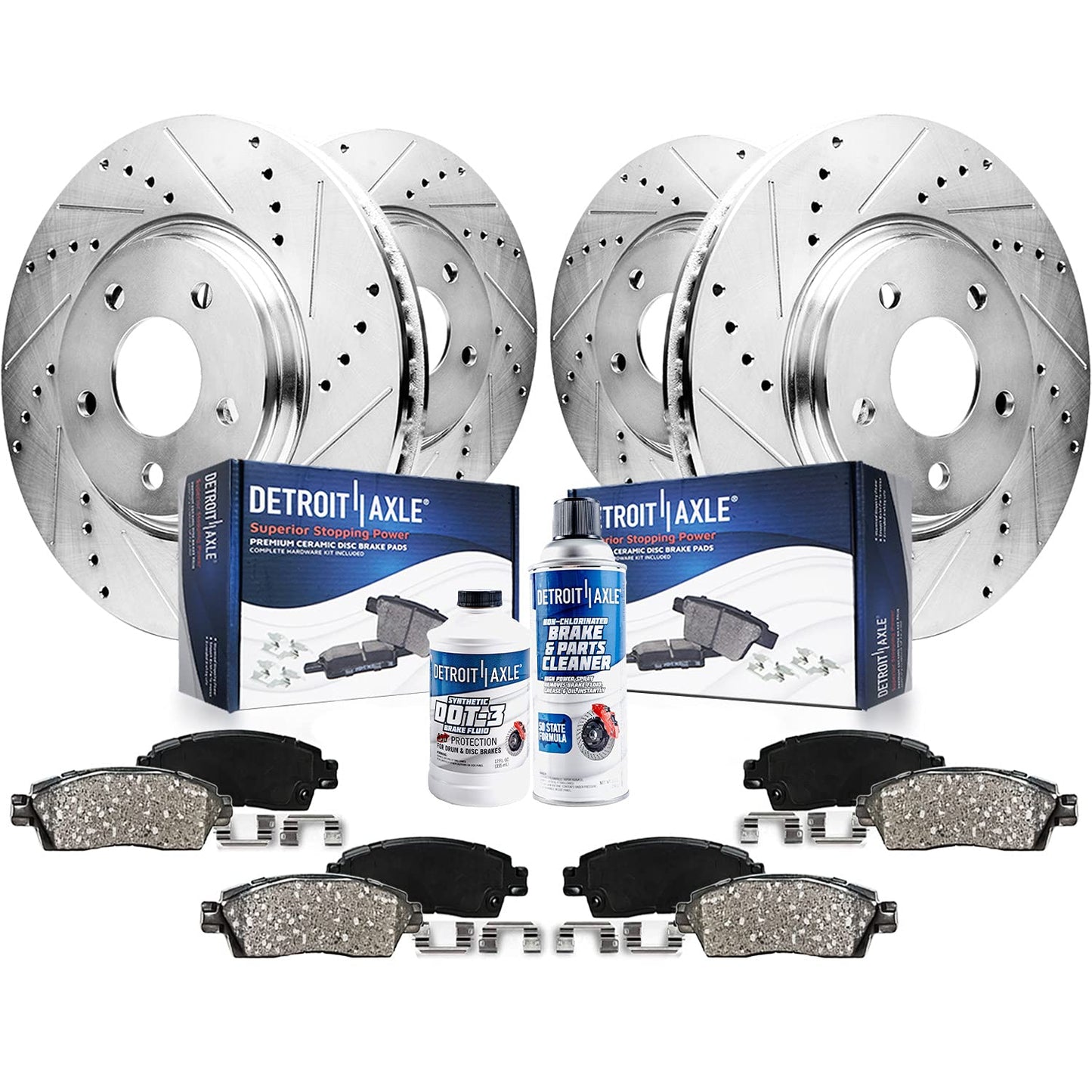 Detroit Axle - Brake Kit for 03-05 Infiniti FX35 FX45 03-11 Nissan Murano Drilled Slotted Disc Brake Rotors Ceramic Brakes Pads