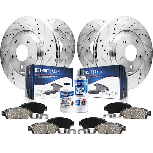 Detroit Axle - Brake Kit for 2011 2012 2013 2014 Ford Mustang, Drilled and Slotted Disc Brake Rotors Ceramic Brakes Pads Replace